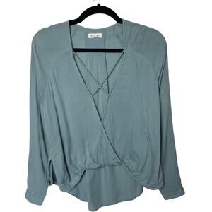 Silence + Noice Long Sleeve Diamond Print Faux Wrap Blouse Green Size XS